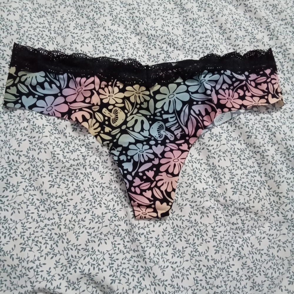 PINK Victoria's Secret Black Lace Floral Cheeky Panties